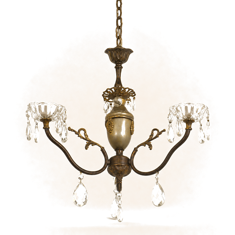 Cesto piccolo, Ottone, cristallo, tre luci